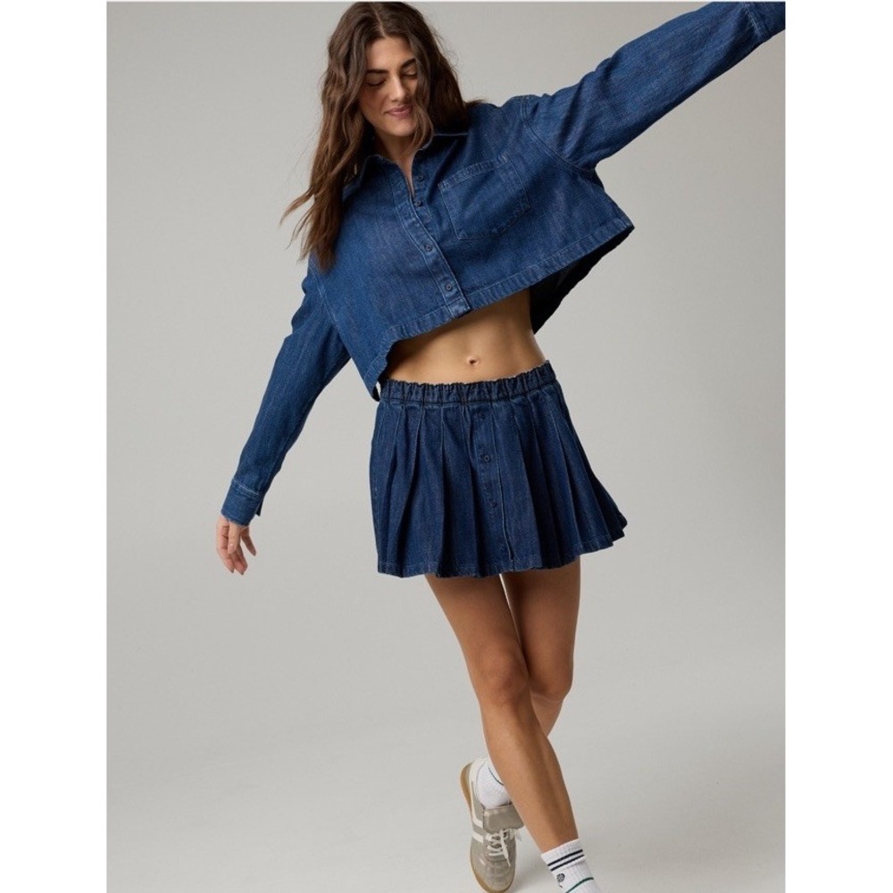 NWT OFFLINE By Aerie Women's Oxford Denim Skort Mini Skirt CD4 Rocky‎ Blue Large